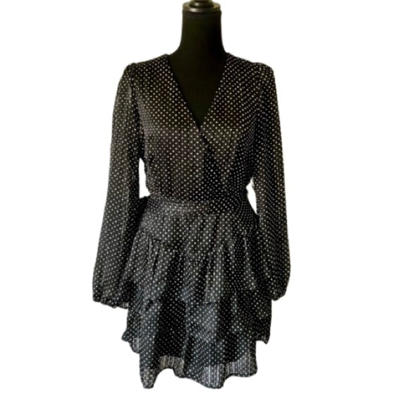 NWOT Francesca Mi Ami V-Neck Polka Dot Long Sleeve Dress Medium - Picture 3 of 11